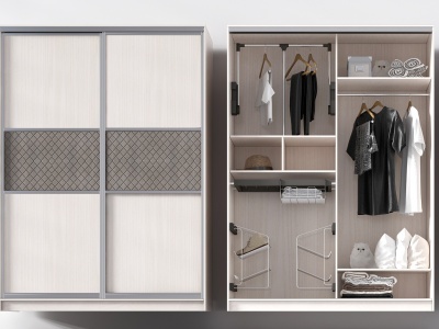3d现代衣柜移门衣柜板式衣柜模型
