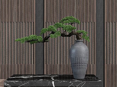 现代盆景植物松树摆件组合模型3d模型