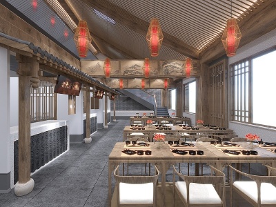 3d中式餐厅餐饮模型