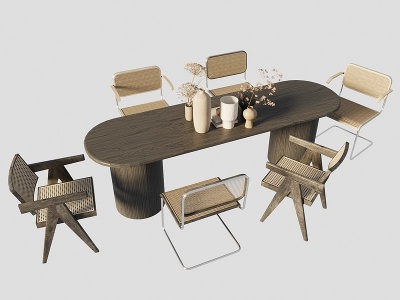 侘寂餐桌椅组合模型3d模型