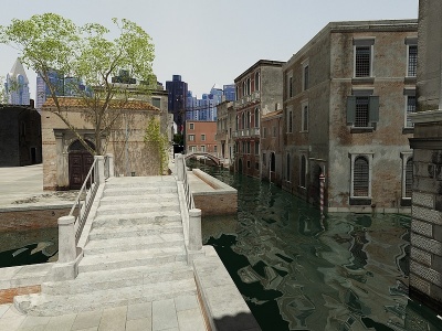 3d简欧威尼斯水镇水路模型