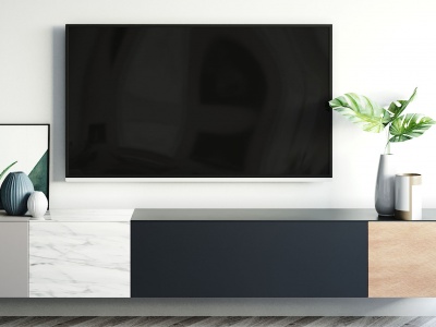 3d现代电视柜电视机摆件组合模型