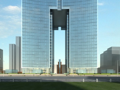 3d现代玻璃办公楼模型