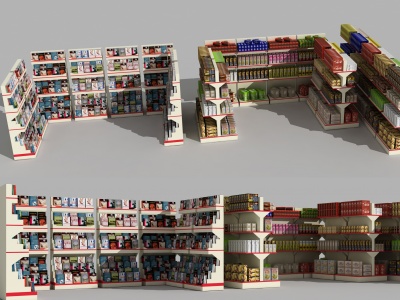 3d现代超市便利店货架模型