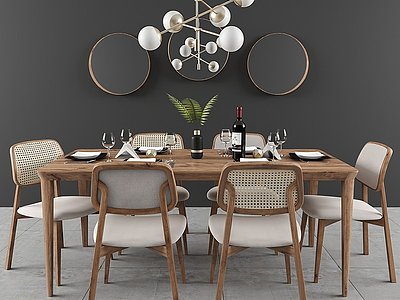 3d现代餐桌椅吊灯装饰镜模型