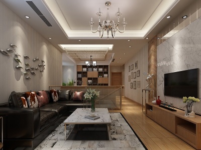 现代客厅组合沙发电视柜模型3d模型
