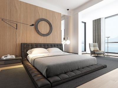 3d现代极简卧室主卧床模型
