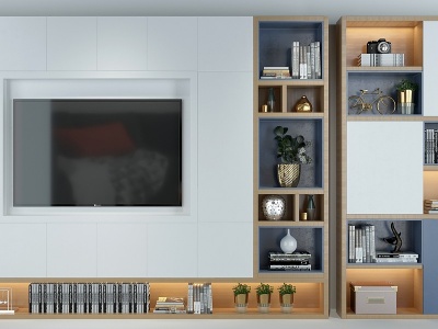 北欧电视柜书柜摆件组合模型3d模型