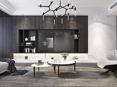 3d现代黑白灰客厅沙发茶几模型