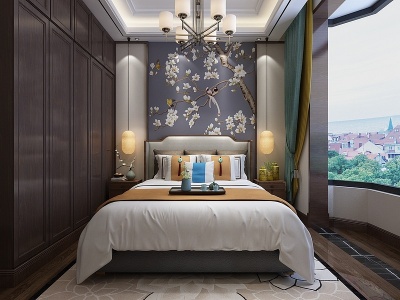 3d新中式风格卧室模型