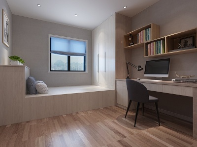 现代书房榻榻米室双人床模型3d模型