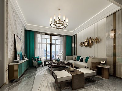 3d现代港式奢华客厅卧室模型