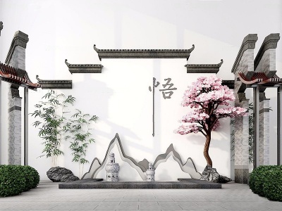 3d新中式徽派建筑室外景模型
