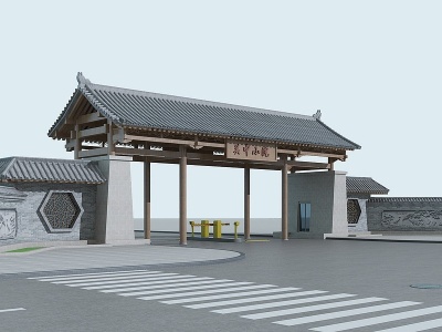 3d中式古典大门关中小院模型