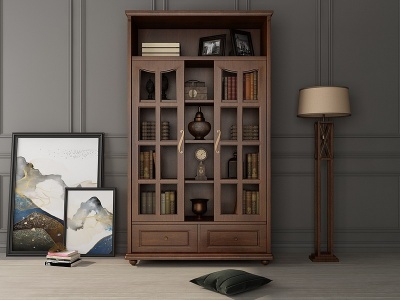 3d现代实木脚书柜置物柜模型