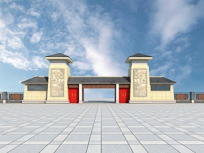 3d中式景观大门入口模型