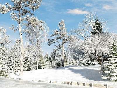 3d现代树林雪景树模型