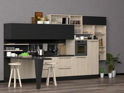 3d现代厨房橱柜厨具吧台组合模型