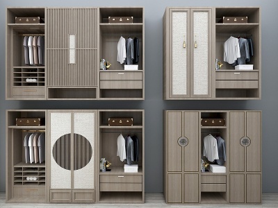 3d新中式实木衣柜组合模型