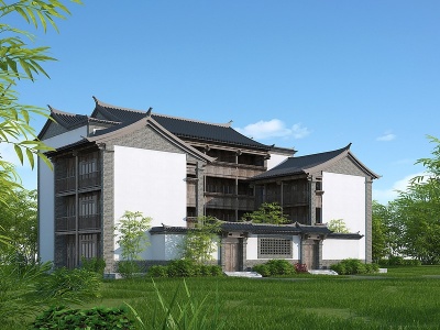 3d中式别墅四合院模型