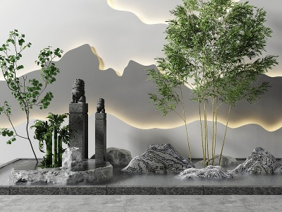 3d新中式山水景观园艺小品模型