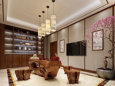 3d传统中式别墅茶室模型