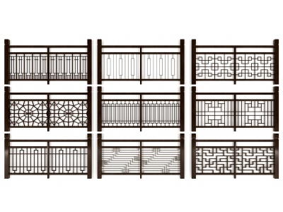 中式铁艺栏杆模型3d模型