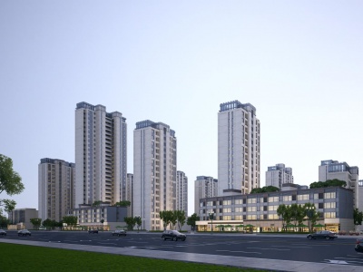 3d现代简欧高层住宅沿街模型