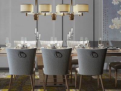 3d现代餐桌椅吊灯模型