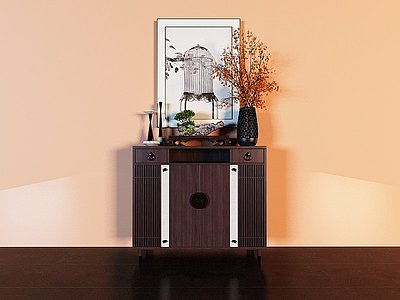 3d新中式实木装饰柜模型