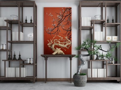 3d新中式博古架装饰柜模型