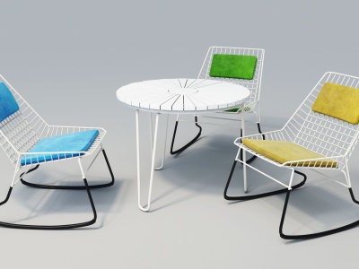 3d现代户外金属网椅圆桌模型