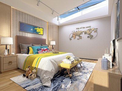 3d现代卧室儿童房模型