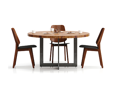 3d工业风实木餐桌椅子模型