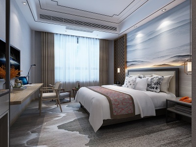 新中式酒店客房模型