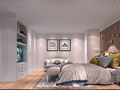 简欧欧式卧室沙发模型3d模型