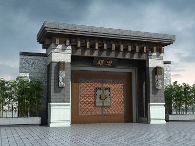 新中式古典入户入口大门模型3d模型