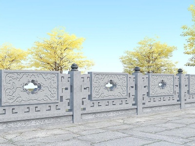 中式石材玉石栏杆扶手模型3d模型