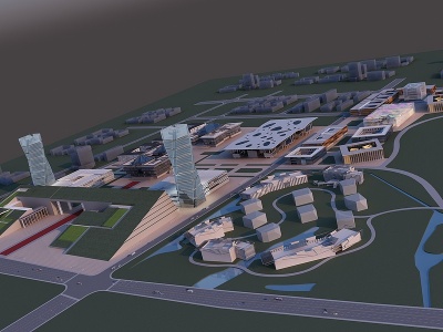 3d现代产业园鸟瞰规划模型