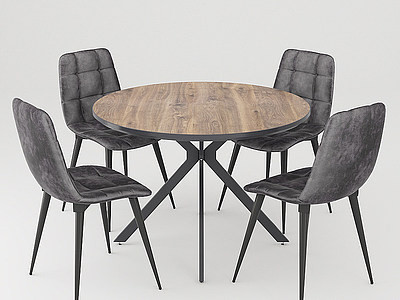 北欧圆形餐桌椅子书模型3d模型