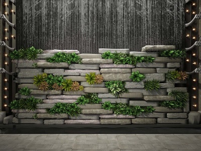 3d植物墙水景户外墙<font class='myIsRed'>石头</font>模型