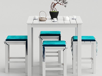 3d新中式四人餐桌椅子摆件模型