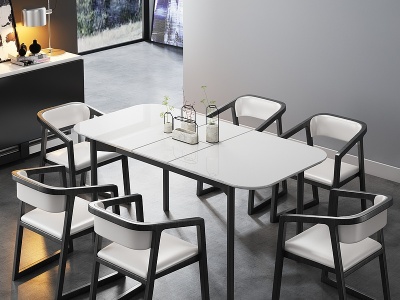 现代实木餐桌椅组合模型