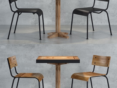 3d工业风餐桌椅桌椅组合模型