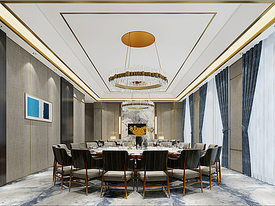 3d新中式酒店餐厅包厢模型
