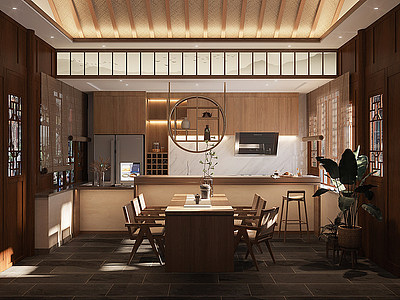 3d新中式民宿厨房模型