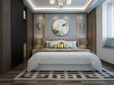 现代卧室新中式床模型3d模型