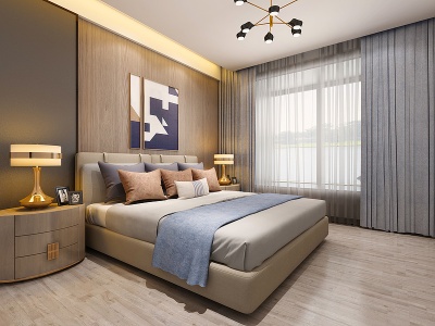 3d现代卧室床吊灯模型