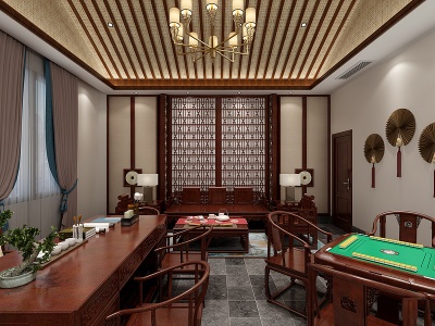 新中式麻将桌娱乐室娱乐室模型