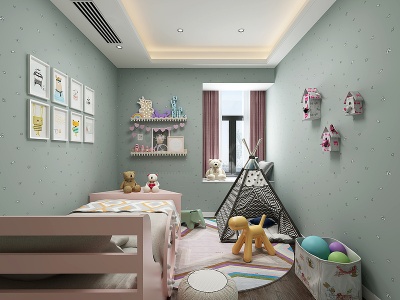 3d北欧儿童房卧室壁挂组合模型